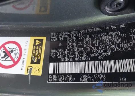 2013 Toyota Highlander Limited V6 z USA, uszkodzony, nr VIN 5TDDK3EHXDS218624